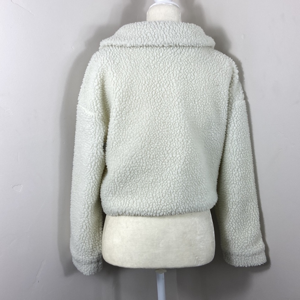 Shein Cream Double Flap Drop Shoulder Cropped Button Up Teddy Jacket XS - Picture 6 of 9